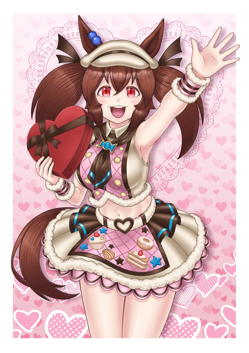 大大大遅刻ですがバレンタインイラストやっとできました～！！！！！今回はタイキの衣装借りてみました＆ちょっとアレンジしてます～🍫　＃ヒシアケボノ　＃ウマ娘
