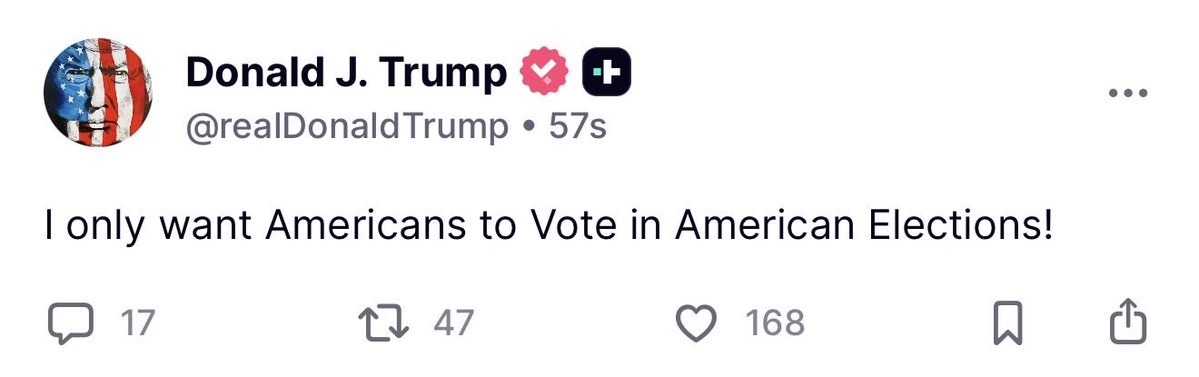 MAGAVoice's tweet image. BREAKING 🚨 President Trump just posted one of the best One liners. “I only want Americans to vote in American Elections”

A massive majority agrees

AMEN 🙏