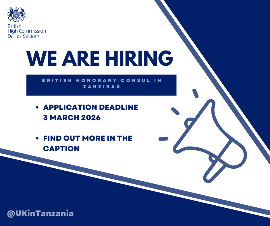 🏝️Based in Zanzibar, well-connected, with strong UK links &amp; fluent in English?

We need an Honorary Consul in ZNZ to support British nationals &amp; strengthen the UK’s local presence, working closely with our Consular Team.

Apply by 3 March 2026.
🔗 bit.ly/3My0hvy