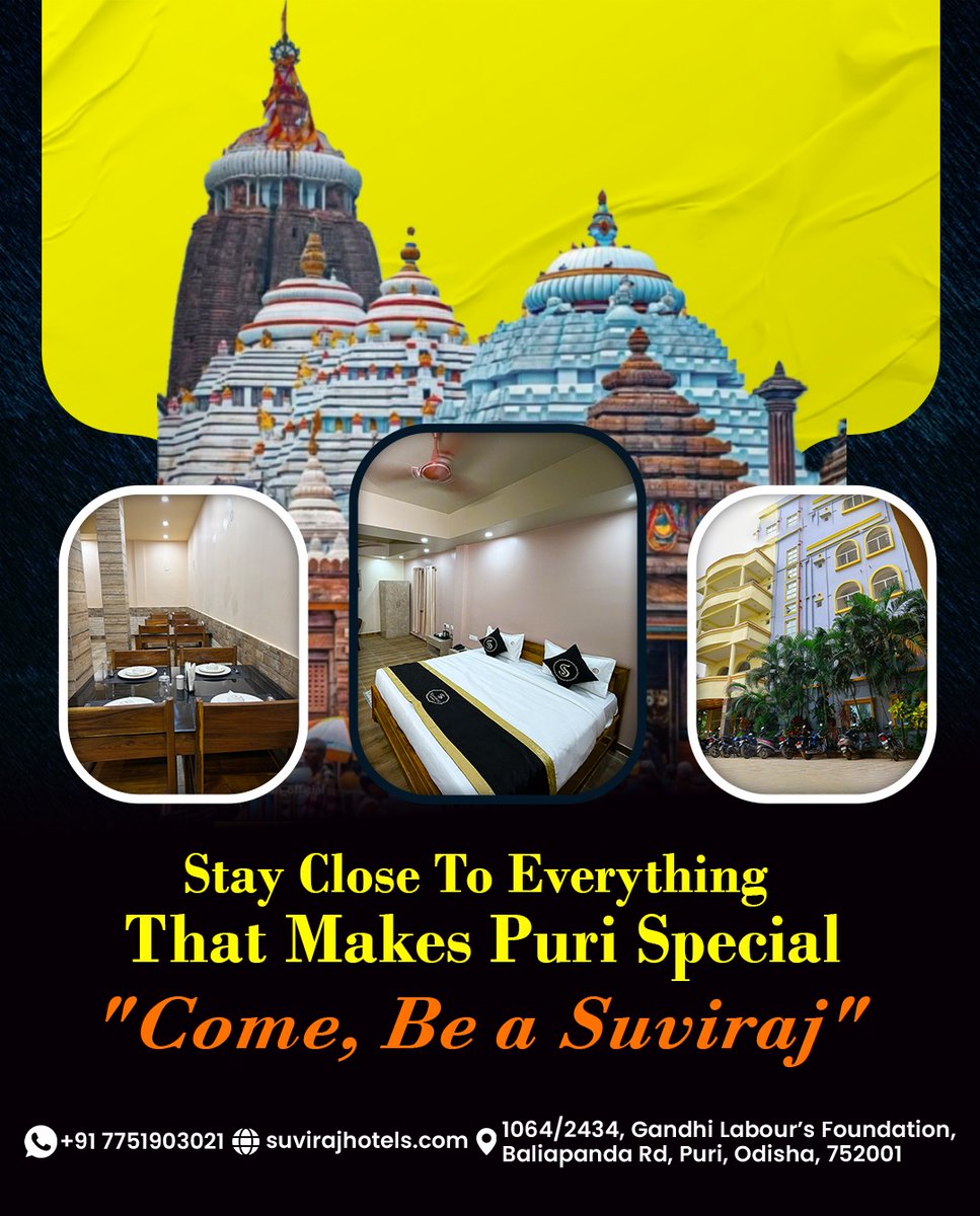 siliconninn's tweet image. Stay close to everything that makes Puri special! 📷📷
Enjoy comfort and convenience at Suviraj Hote.
Book your stay now!
 Call: +91 7751903021 
Mail: reservations@suvirajhotels.com
Website : suvirajhotels.com
#SuvirajHotel #PuriStay #ExplorePuri #JagannathTemple
