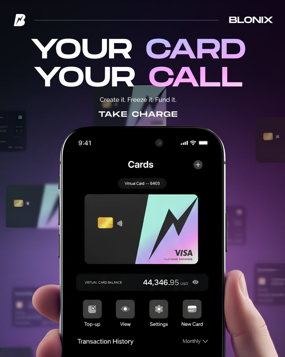 Total control. Total flexibility. 💳

With Blonix, manage your card your way — instant setup, smart controls, seamless payments. 📲

Spend confidently. Stay in command. 🔐

#Fintech #CryptoCard #DigitalPayments #Web3 #Blockchain