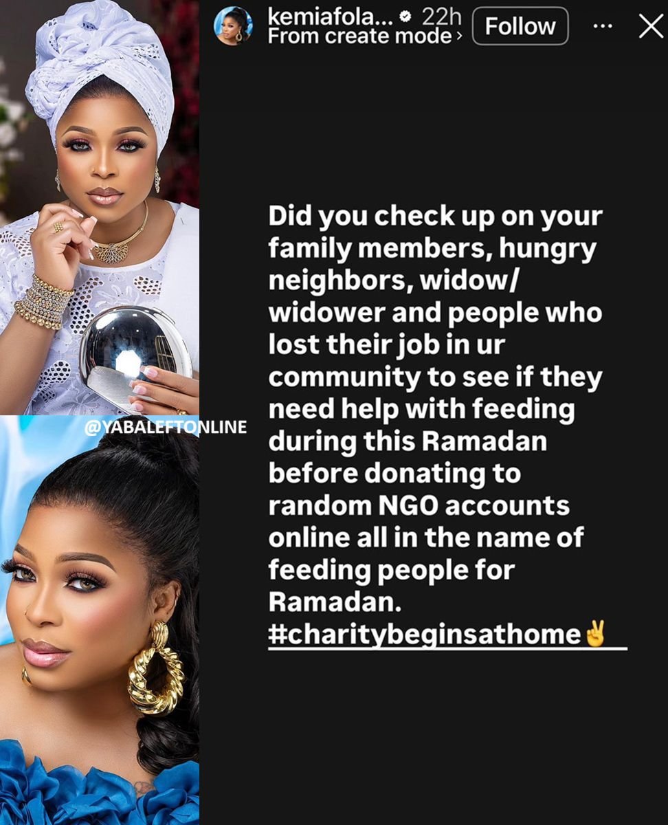 Actress Kemi Afolabi has a question for Muslims donating to NGOs for Ramadan feeding.