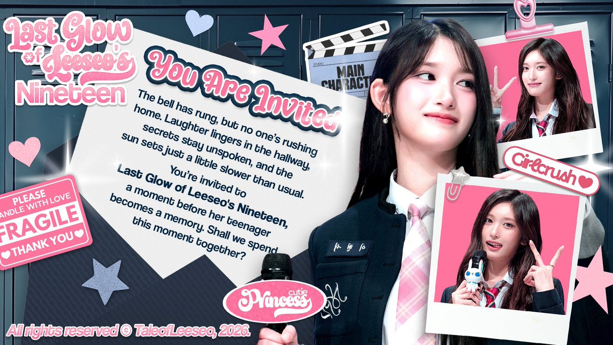 🏹 𖥔 ‌ࣳ These are the last few days of hearing school bells ring, as a graduation party will soon be here. With a cap and a birthday cake, I, The OG Brit, can’t wait for the day when Leeseo celebrates her last 𝘁𝗲𝗲𝗻 𝗴𝗹𝗼𝘄! ❤︎