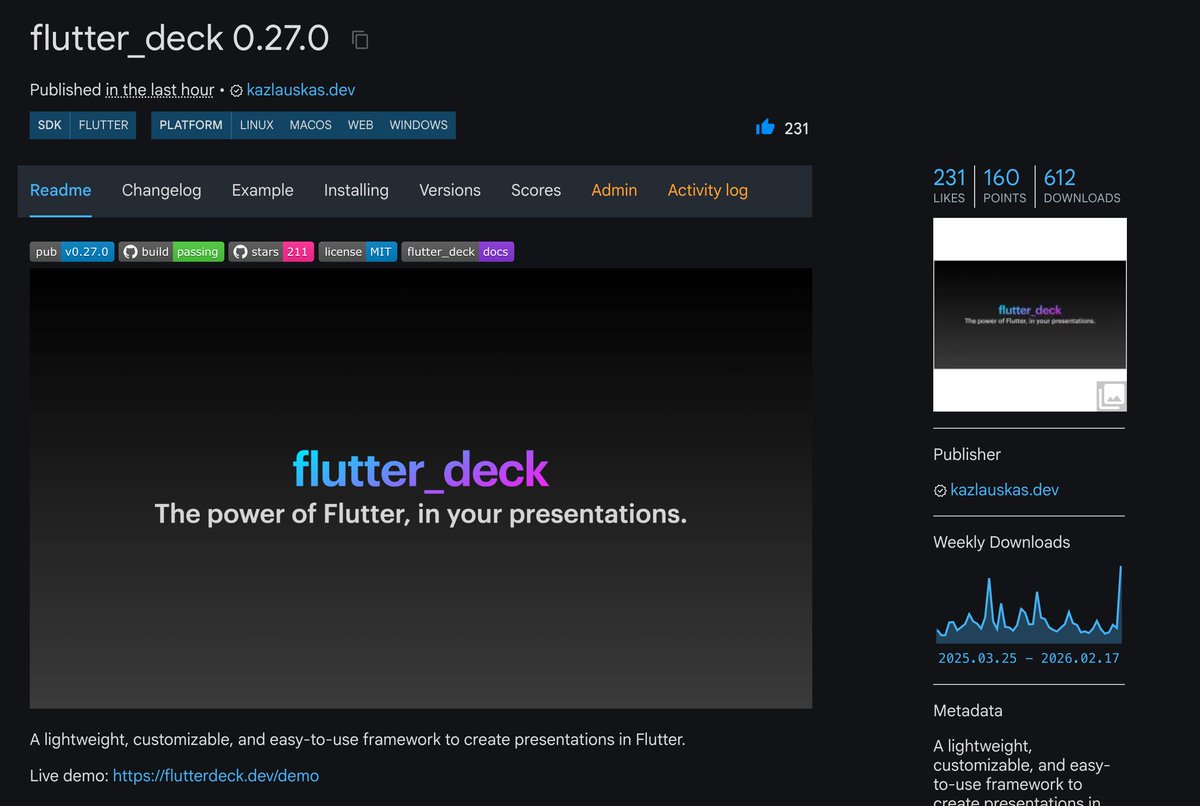 mkobuolys's tweet image. flutter_deck v0.27.0 is out 🎉

This release brings some great additions to the framework:
- Image preloading ⚡️
- Slide template overrides 🔥

Some info about each of these new features🧵