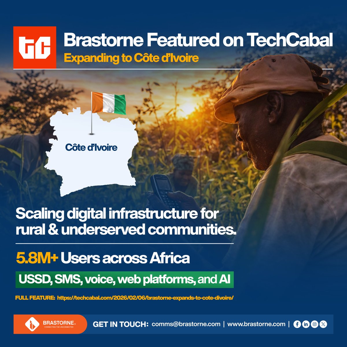 Brastorne Featured on TechCabal — Expanding to Côte d’Ivoire

Brastorne has been featured by TechCabal as we prepare to expand into Côte d’Ivoire.

Full feature: techcabal.com/2026/02/06/bra…

#DigitalInclusion #AgriTech #Brastorne #ConnectingTheUnconnected