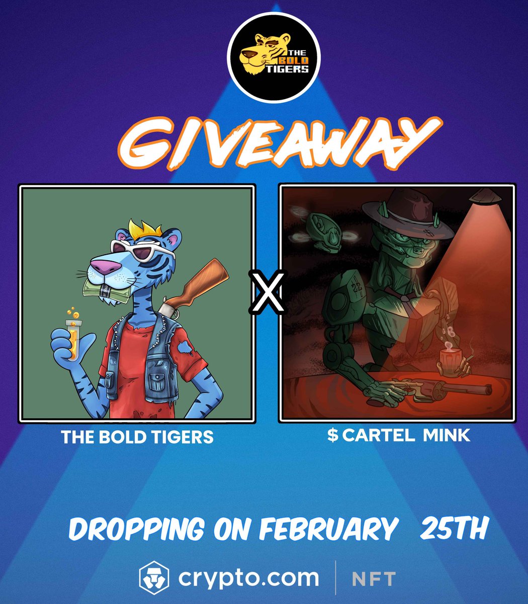 CronosCartel's tweet image. The @BoldTigers_NFT collection is officially dropping on @cryptocomnft 
🗓️  FEBRUARY 25 

🎁 Join this collab #Giveaway to get a chance to win 1x Tigers On The Hunt NFT ($50 USDC) 

💪 Bold Tiger's a strong utility-driven ecosystem built around art 

🏙️ @LoadedLions_CDC #ManeCity
