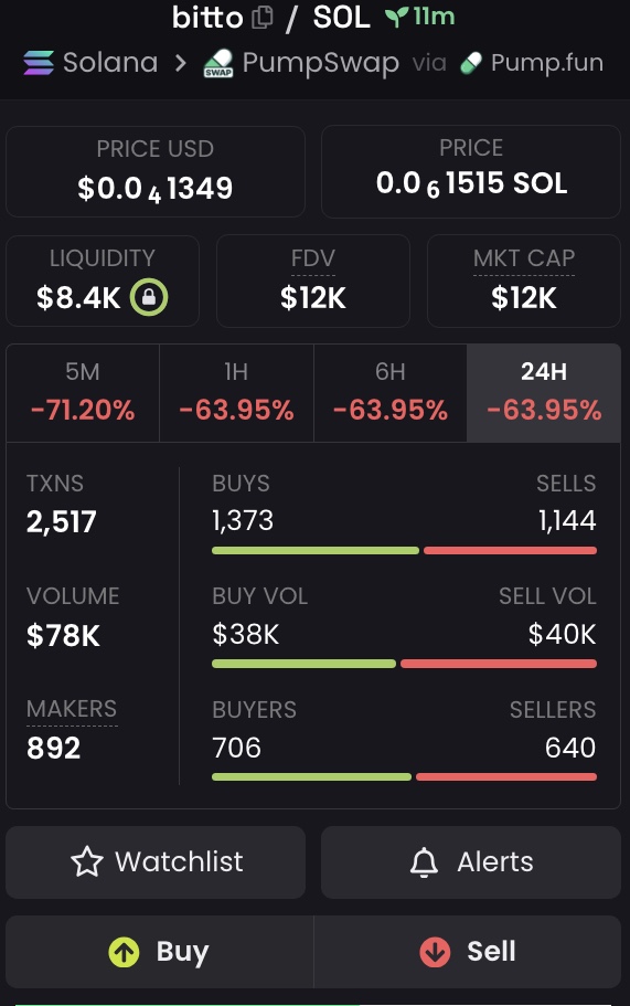 New coin $bitto saw a rapid ascent and sharp correction, now