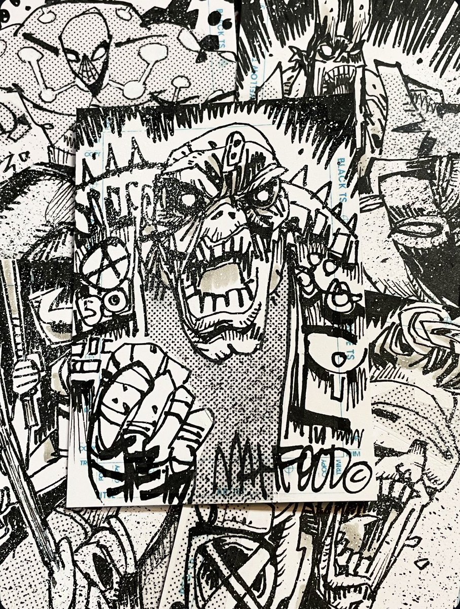 Eddie from Iron Maiden. Sketch cards for OAX in full effect! Table A-26. See you rockers there…
<a href="/comicartfans/">Bill Cox</a> 
🤘💀🤘
#eddiethehead #ironmaiden #jimmahfood