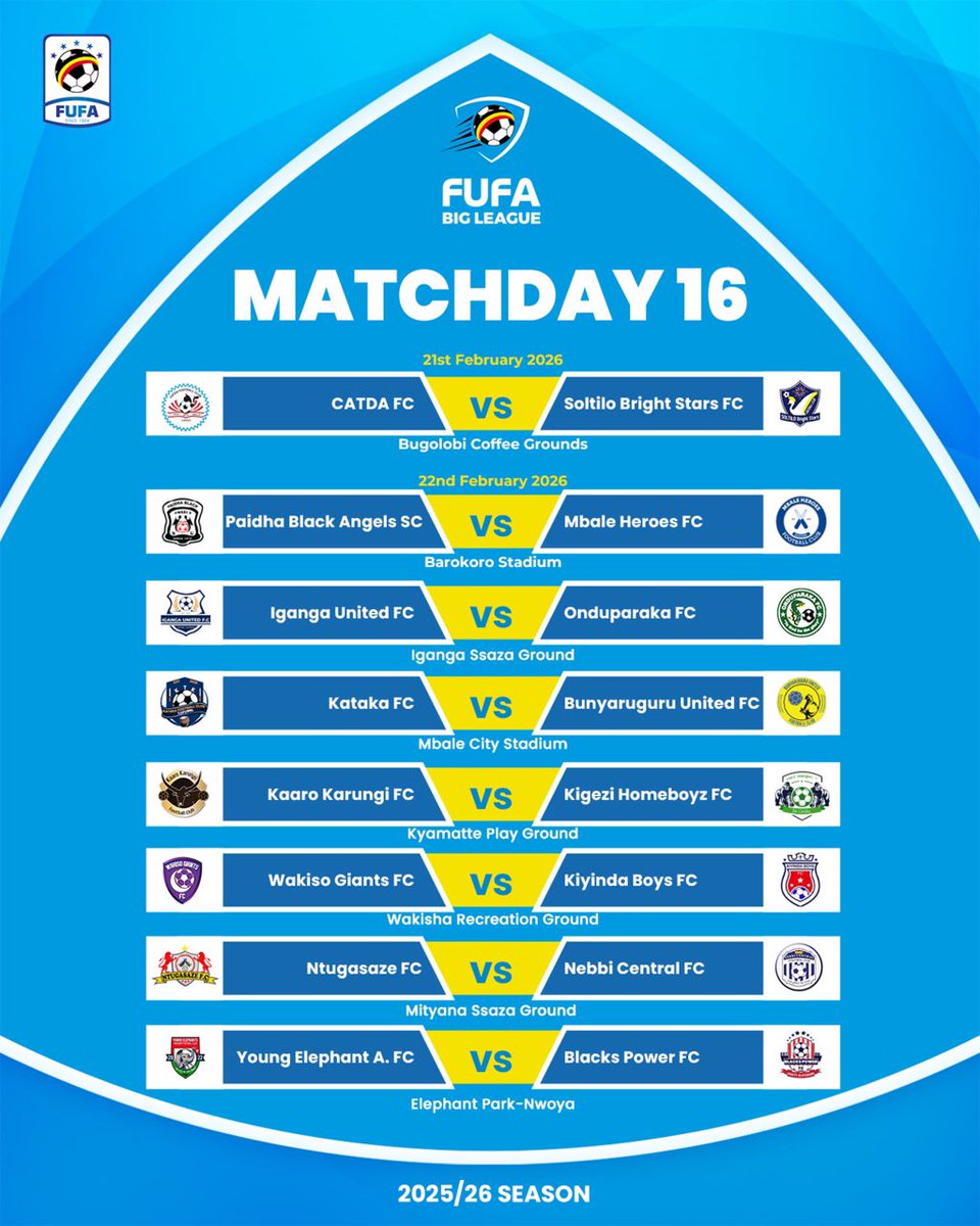 oduk_smartboy's tweet photo. @FUFABigLeague – Matchday 16

Matchday 16 fixtures are out.

#FUFABigLeague #FUFA https://t.co/QMIsSebJu2