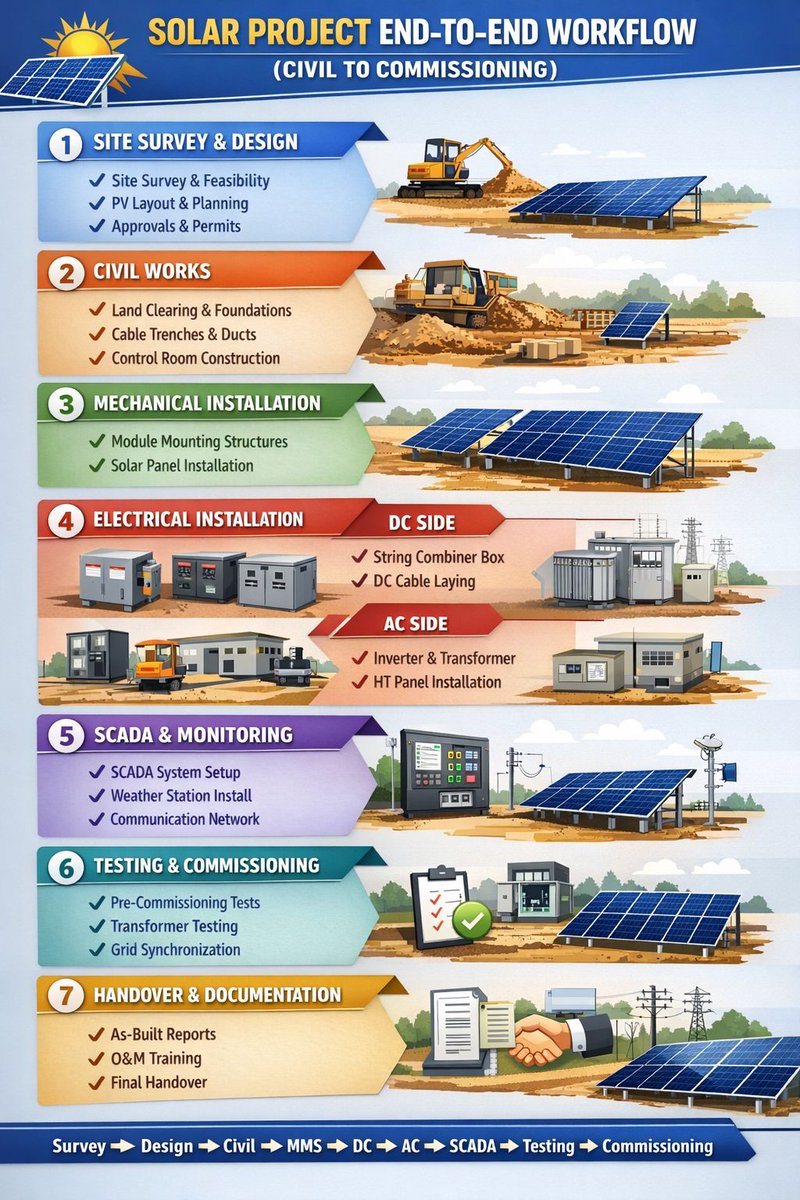 skyzonsgroup's tweet photo. 🌞 Solar Power Projects – From Civil Works to Final Commissioning. A successful solar project is not only about installation of panels.. its about detailing's, technical and well-coordinated process from civil works to final commissioning.. #Skyzons, #CAD, #BIM, #Solar https://t.co/oItODoxDbH
