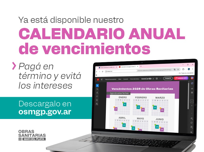 🚰🚽🕳️ Son tres servicios, las 24 horas, siempre. Y para que funcionen correctamente, tu aporte en término es fundamental.

✅ ¿Aún no descargaste el cronograma con los vencimientos de todo el 2026? Ingresá a osmgp.gov.ar/osse/ y tenelos en cuenta.
