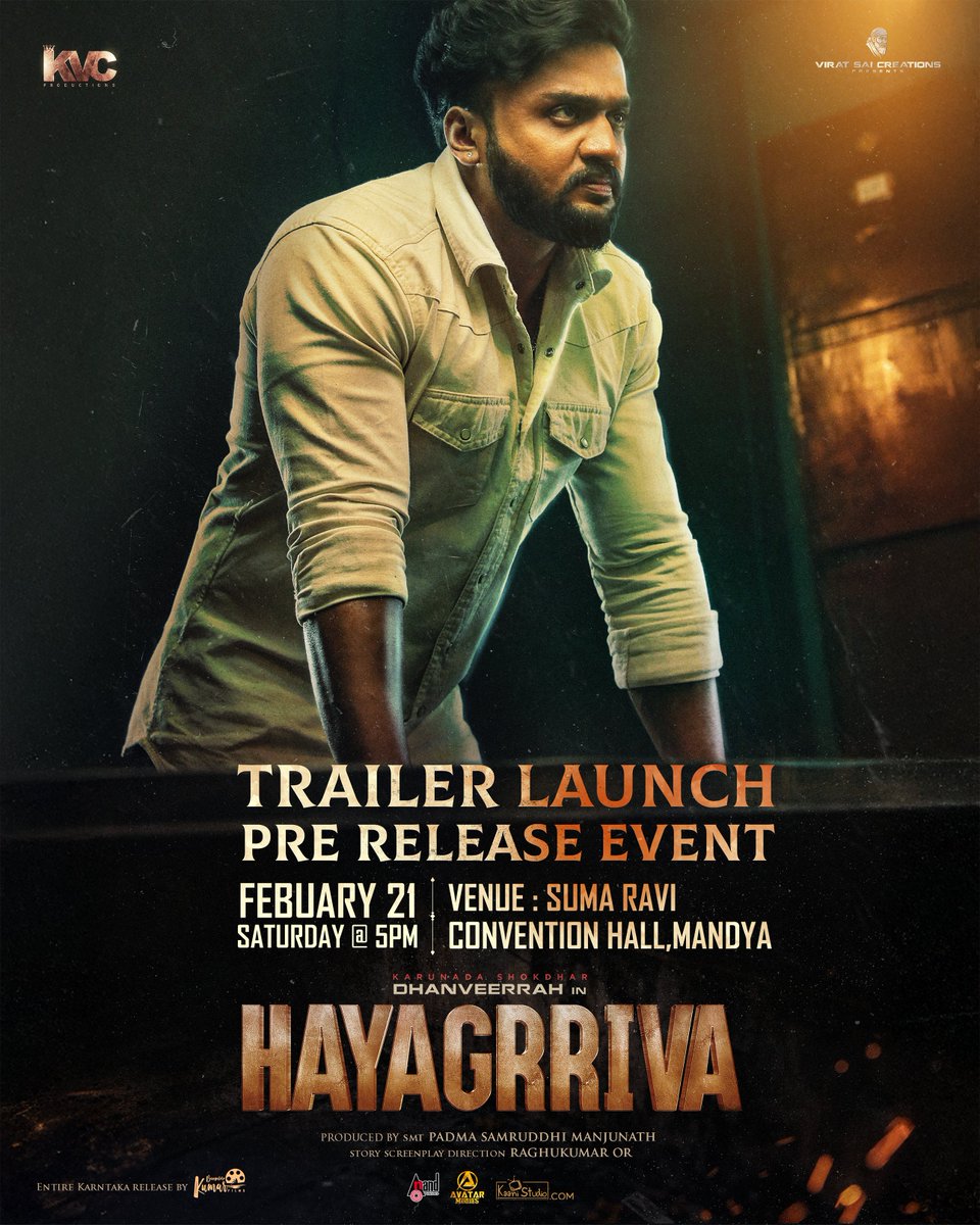 aanandaaudio's tweet photo. Unveiling the awaited #Hayagrriva Trailer on 21st at 5pm 🔥💥
Stay tuned🔔 https://t.co/IKwWnRtE7C 🔔
#Hayagrriva #samruddhifilms #kvcproductions #viratsaicreations
@Dhanveerahh @itssanjanaanand @SamManjuJDS
@raghukumar_or @aanandaaudio #AnandAudio https://t.co/76WRuWneen