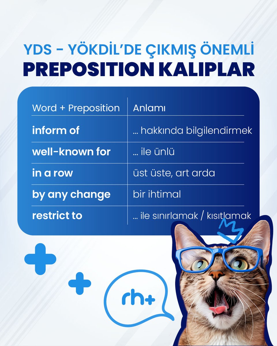 remzihoca's tweet photo. Bu kalıpları öğrenelim 🤓
#yds #yökdil #eyds #eyökdil  #ydskursu #yökdilkursu #ydshazırlık #yökdilhazırlık #ydssoru #yökdilsoru #ingilizce #doktora #yükseklisans #akademisyen #remzihoca #ösym #preposition https://t.co/ol8wNehSYu