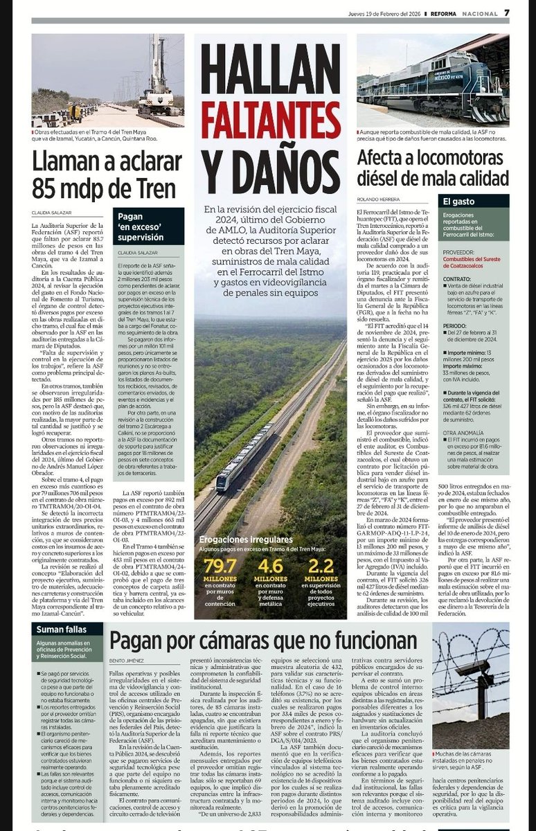 ¿Que creen? 

Le pusieron diésel contaminado al Tren Interoceánico y dañaron...
¡ 2 locomotoras !

Además en el tramo 4 del Tren Maya se transaron...
¡ 85 millones de pesos !

Y para rematar compraron cámaras de vigilancia en los penales...
¡ que no sirven !

Así la 4T...
