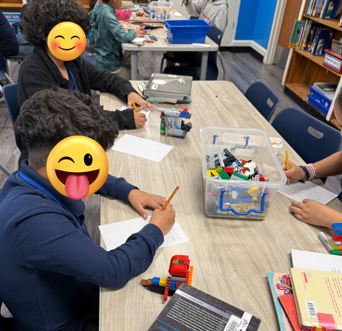 SMCLAbookden's tweet photo. We read Boy + Bot this week in the library and then our students had to create their own #Lego robot and write an English paragraph explaining all about their bot. #telpaspractice @CREWatDISD @smclabookden @DISD_Libraries @LauraRubioGarza @DrElenaSHill @DISDLibDirector https://t.co/hYCCvjlScQ