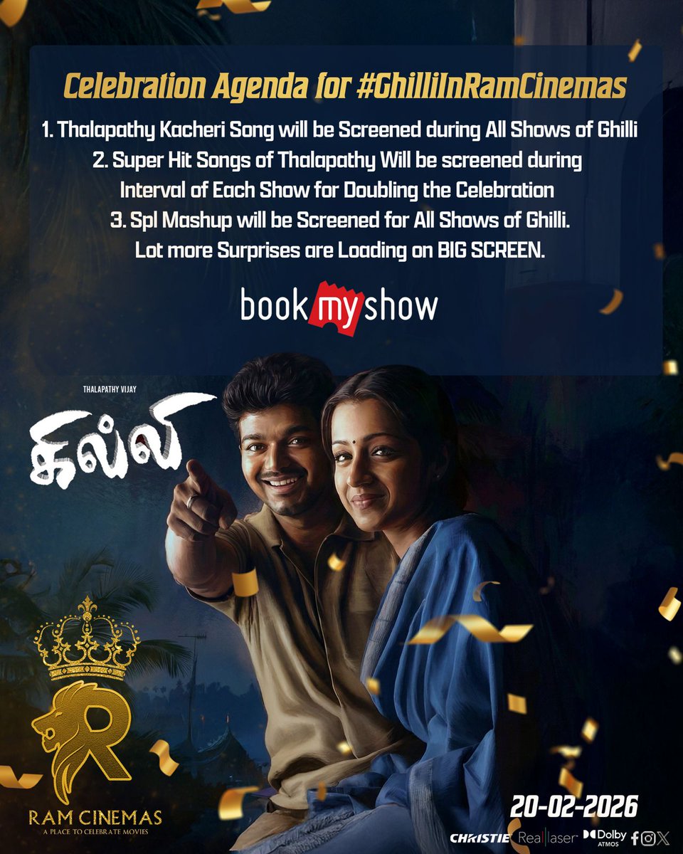 Let’s kick-start the celebration in full #Vijayism mode Tomorrow 🔥
See you all in Grand Celebration of #GhilliInRamCinemas 💥