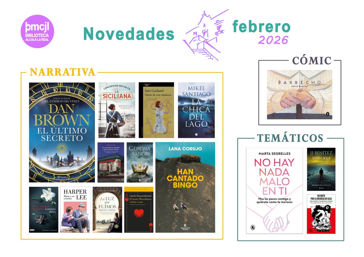 📚Novedades de febrero en la <a href="/BibAlcalalaReal/">Biblioteca Pública de Alcalá la Real</a> 
«Cuando más se lee menos se imita» Jules Renard