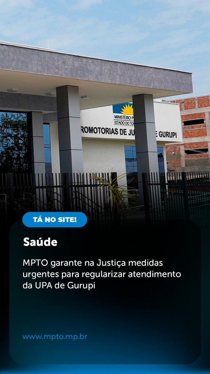 MPETocantins's tweet image. ☝️ MPTO garante na Justiça medidas urgentes para regularizar atendimento da UPA de Gurupi.

🖥️ x.gd/cAFe9

👉 Seus direitos foram desrespeitados?
📞 Ligue 127.

#MPTO #MPTOAtuante #Gurupi