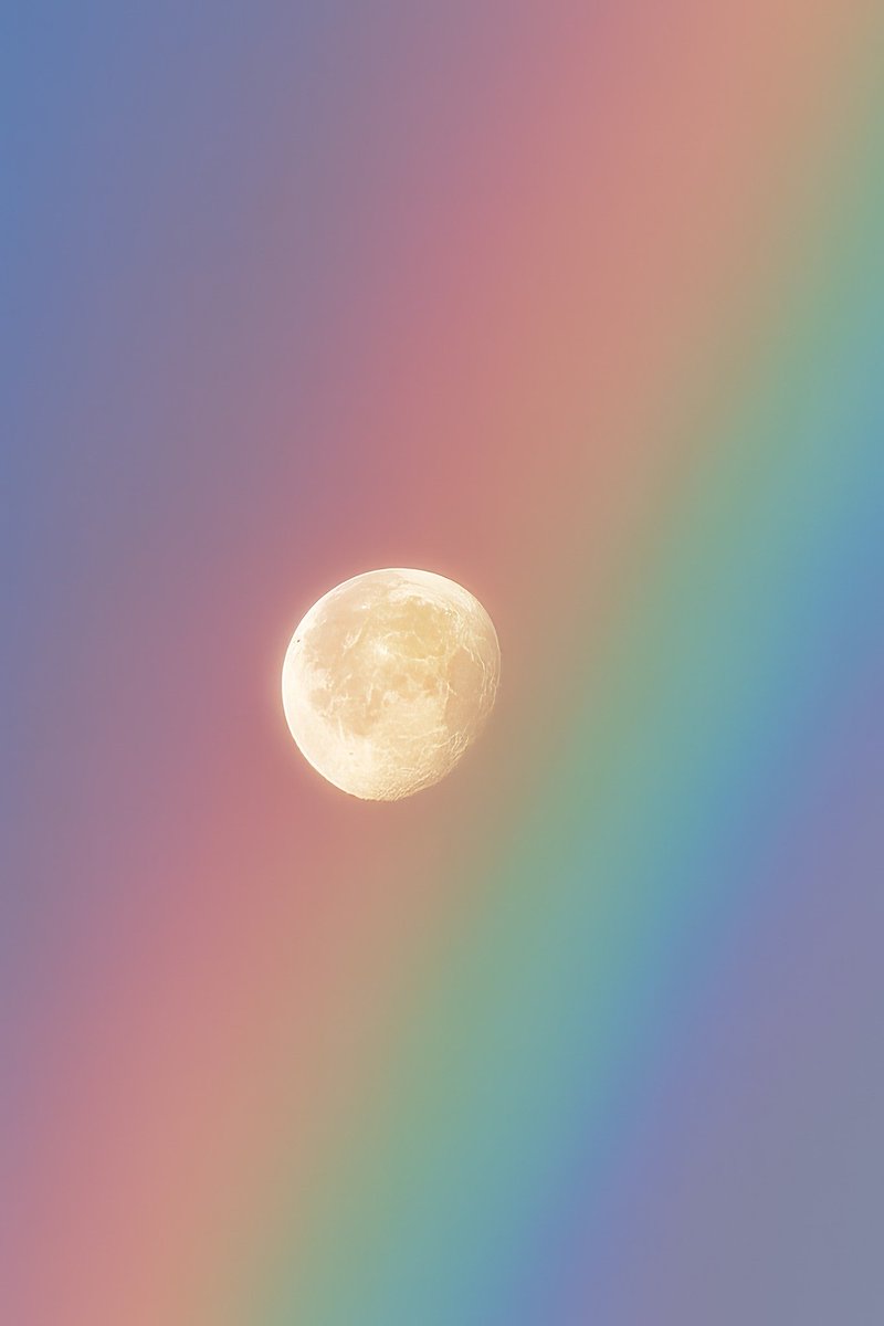 artindetails's tweet image. the moon perfectly framed by a rainbow.
