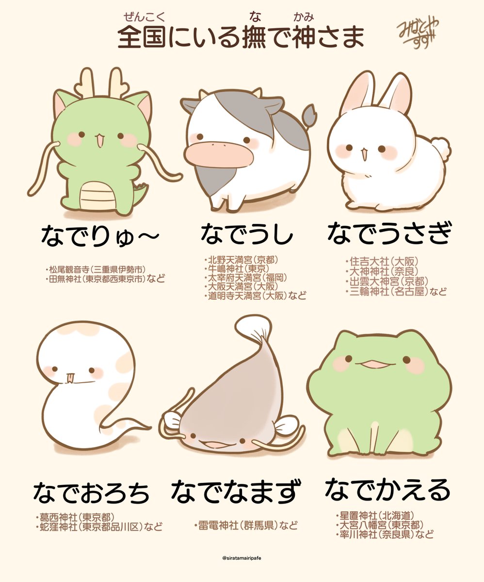 全国にいる撫で神さま描きました 