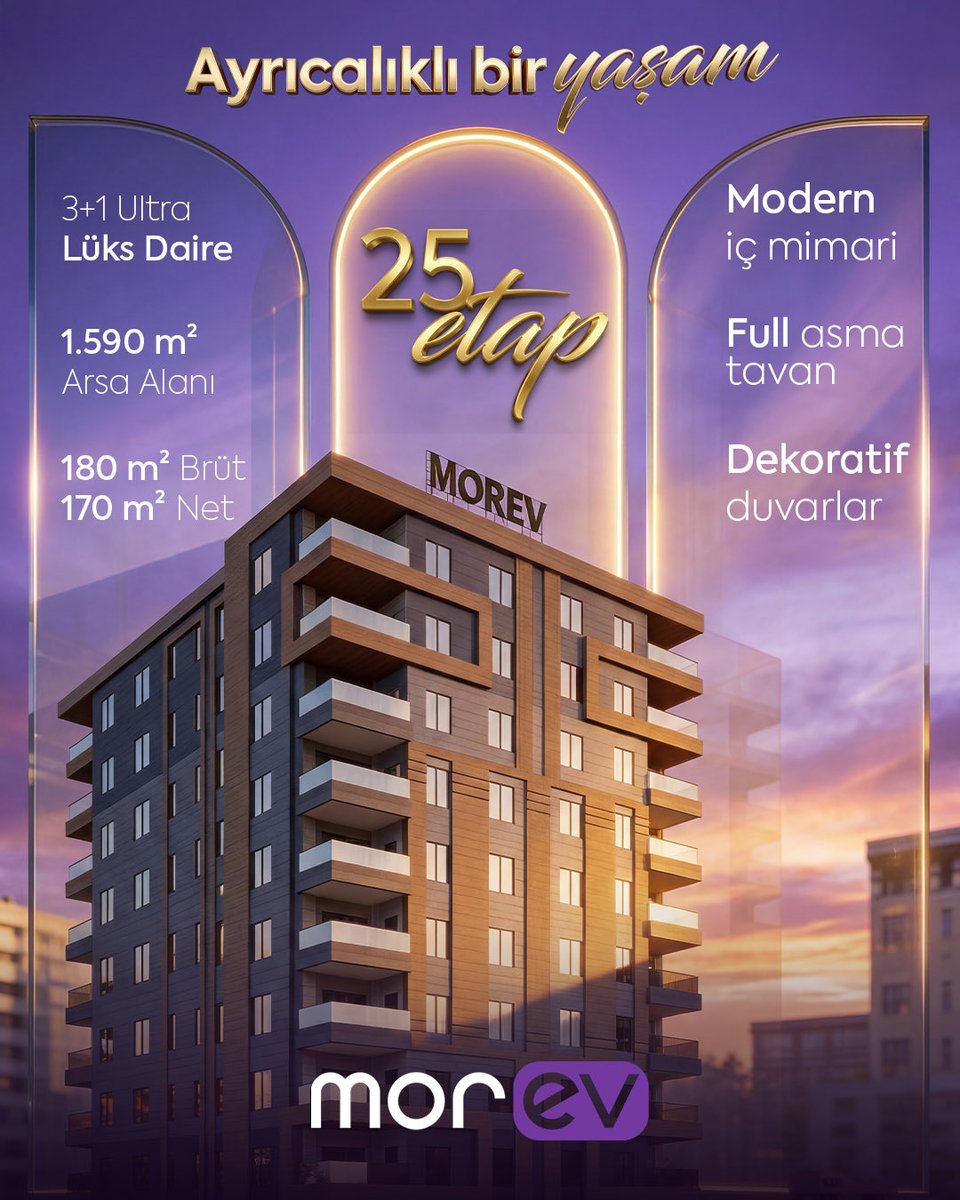morevyapi's tweet photo. Ayrıcalıklı bir yaşam başlıyor ✨
Morev 25. Etap ile 3+1 ultra lüks daire seçenekleri, modern iç mimari tasarım ve konforlu yaşam alanları sizi bekliyor.
🏡 180 m² brüt – 170 m² net
📍 1.590 m² arsa alanı
✨ Full asma tavan
Kaliteli yaşamın yeni adresi: Morev.
#Morev #Morev25Etap https://t.co/0Cv0gMOf9w