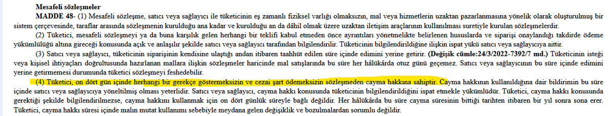Yasa burada

14 gün içinde internetten aldığınız ürünü İADE edebilirsiniz. Sorgusuz-Sualsiz 

(Kişisel ürün, CD vb. hariç)

Yasa değişirmiş.  :))  Değişsin. Kalksın bu

Görelim bakalım; İADE hakkı olmadan, kaç tüketici bizim ahlaksız satıcılarımıza güvenerek ürün alacak.