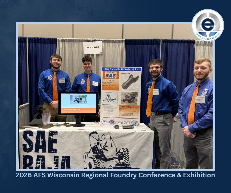 FEF had a fantastic time at the AFS WI Regional! Students from UW–Madison, Wentworth University, UW–Stout, UW–Platteville, and Mauston High School designed and manufactured their own unique castings, proudly showcasing them at their booths!