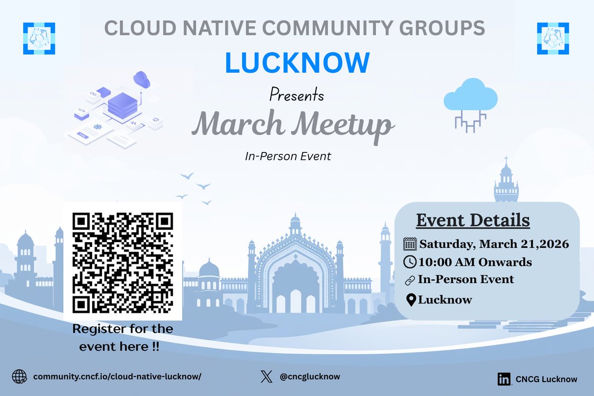 cncglucknow's tweet photo. Cloud Native Lucknow is going offline! 🚀
Join us for our March Meetup — let’s talk Observability, Open Source &amp; AI in Cloud.
See you there!
#CloudNative #CNCF #Lucknow #DevOps https://t.co/rC0bFi6xVB