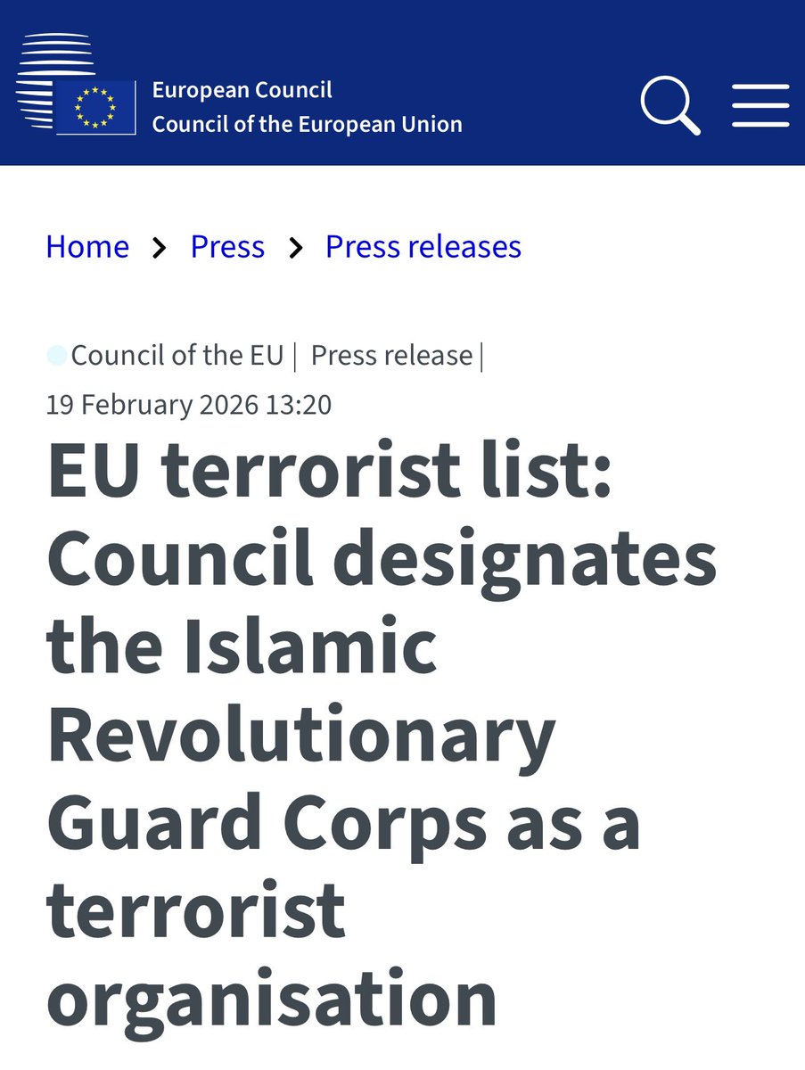 EU terrorist list: Council designates the Islamic Revolutionary Guard Corps as a terrorist organisation.

Following the political agreement reached by the Foreign Affairs Council on 29 January, the Council formally decided today to add the Islamic Revolutionary Guard Corps (IRGC)