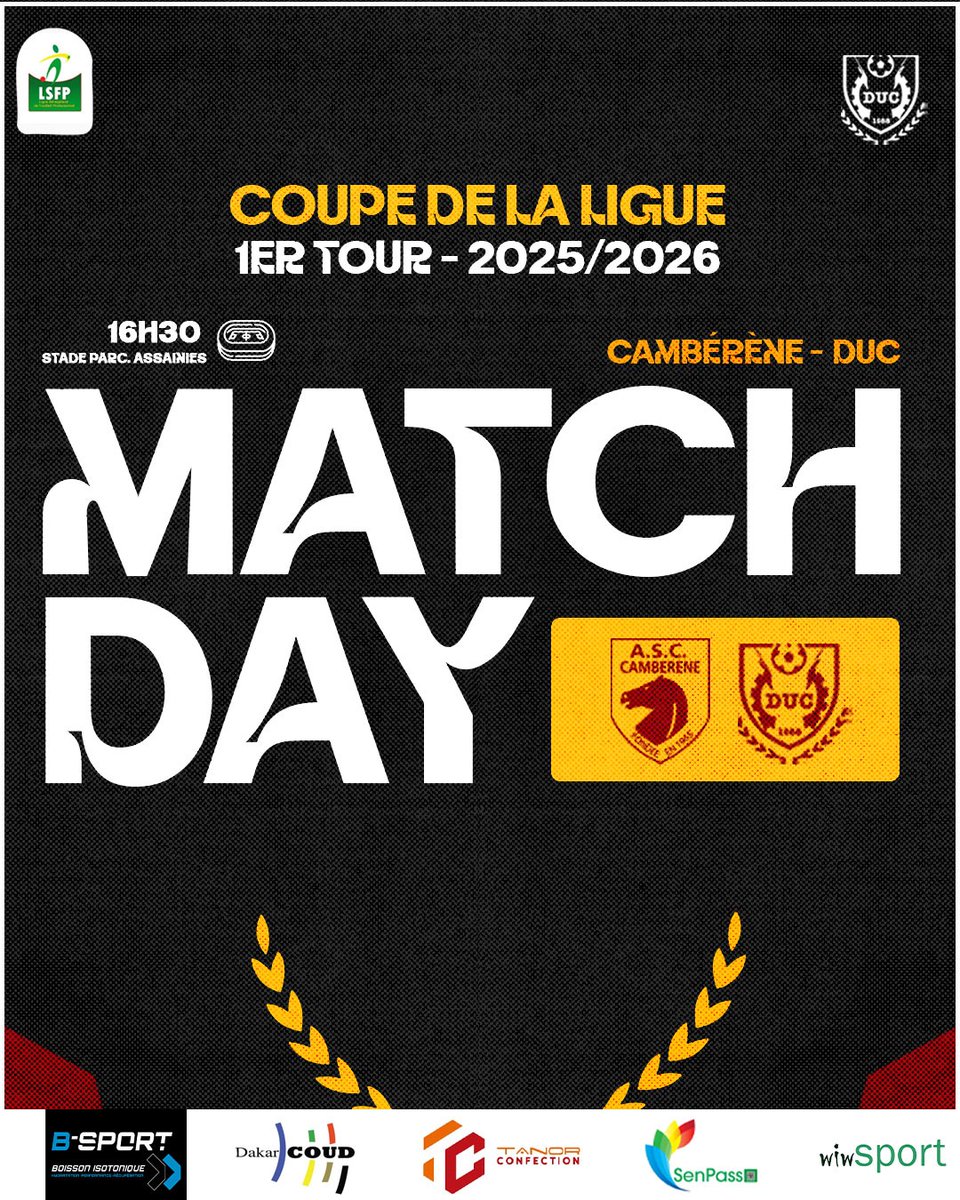ducfoot's tweet image. Jour de match pour nos U20
⚔️ AS CAMBERENE 🆚️ DUC
🗓 1er Tour Coupe de la Ligue
📆 Jeudi 19 février 2026 | 16H30
🏟 Stade Municipal Parcelles Assainies

#DUC #COUD #CDL #LSFP #UCAD