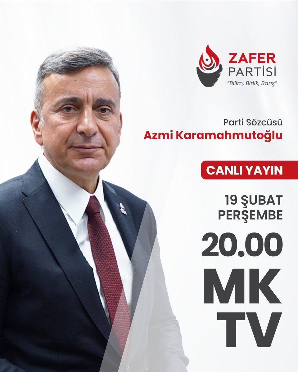 Parti Sözcümüz Azmi Karamahmutoğlu, bugün (19 Şubat Perşembe) saat 20.00’de MK TV ekranlarında Gizem Fidan’ın canlı yayın konuğu olacaktır.

🗓️ 19 Şubat Perşembe 
⏰ 20.00
📺 MK TV

#ParolamızZafer