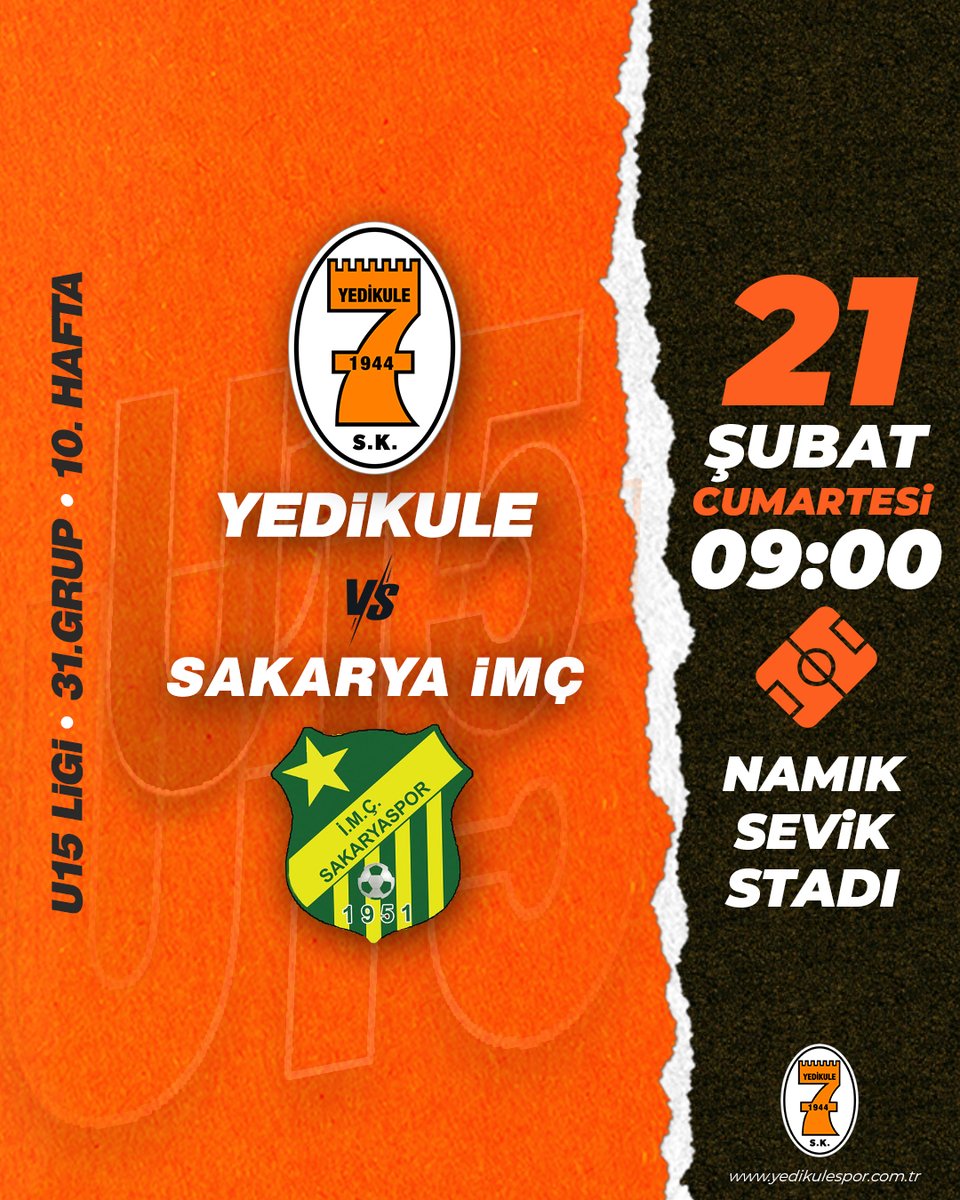 yedikulesk's tweet photo. ⚽ U15 ligi 10. hafta
🆚 Sakarya İMÇ
📅 21 Şubat Cumartesi
🕦 09:00
🏟️Namık Sevik Stadı
Sporcularımıza başarılar diliyoruz. 🟠⚪️ https://t.co/sA1qkjb2RH