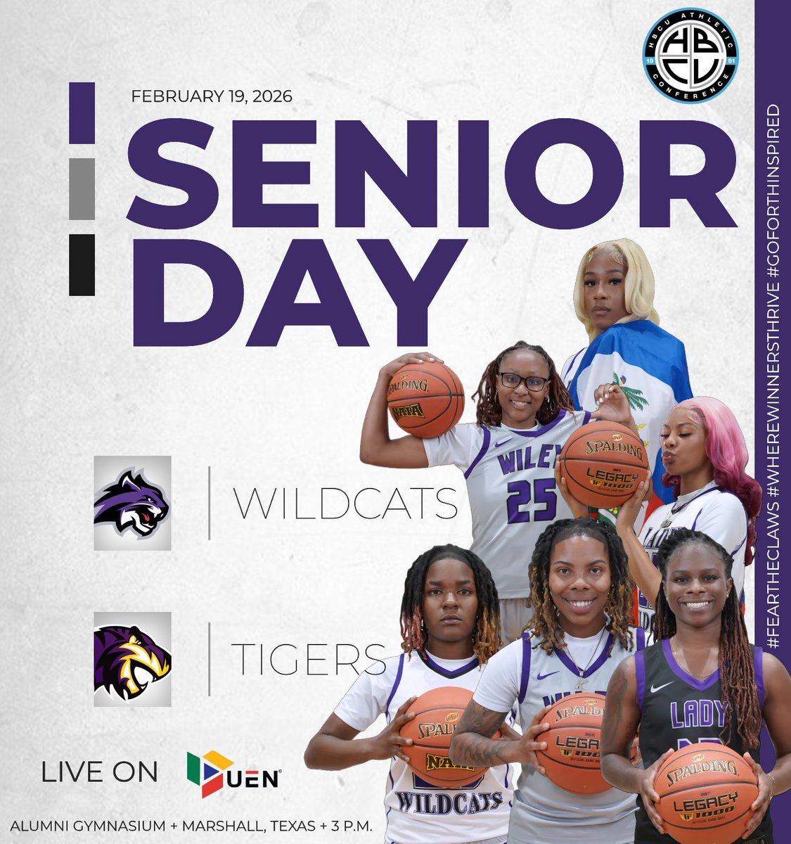 WileyAthletics's tweet photo. It's a Senior Day battle for the top spot in the West!
🆚 @QuinnWomen
🏟️Alumni Gymnasium
📍Marshall, Texas
⏰3 p.m.
📹https://t.co/nYd0fETzjF
📊https://t.co/C8fESw0Oad
#FeartheClaws #WhereWinnersThrive #BeIrreplaceable #ProgressoverPerfection #GoForthInspired https://t.co/4fTeqMa9TW