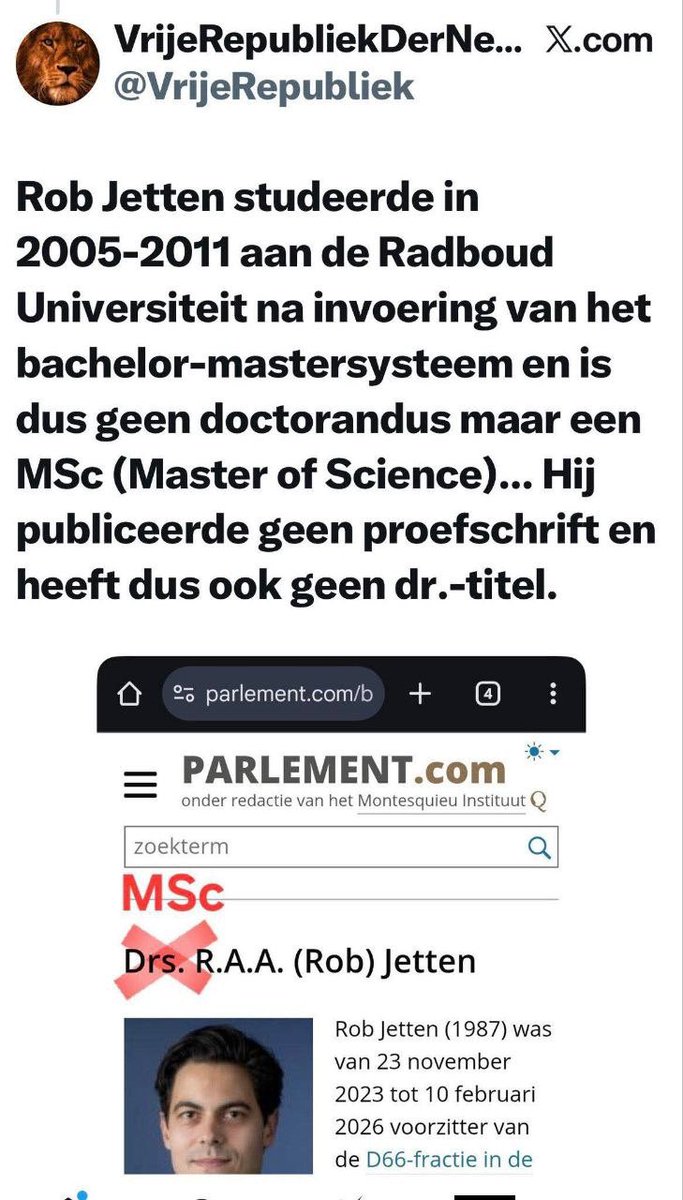 VanEmmerickKris's tweet photo. Ook @RobJetten @D66 #WEF666 liegt over zijn titel DRS.
Dat is strafbaar‼️
Niet te handhaven‼️
@fvdemocratie
@lidewij_devos
@PvanHouwelingen
@GideonvMeijeren
@MarcusPluijm
@MichaelDDS
@Martinbosma_pvv
@DilanYesilgoz @VVD
@HenriBontenbal
@cdavandaag
@Denachtzuster1 https://t.co/Y0sypsVdVB