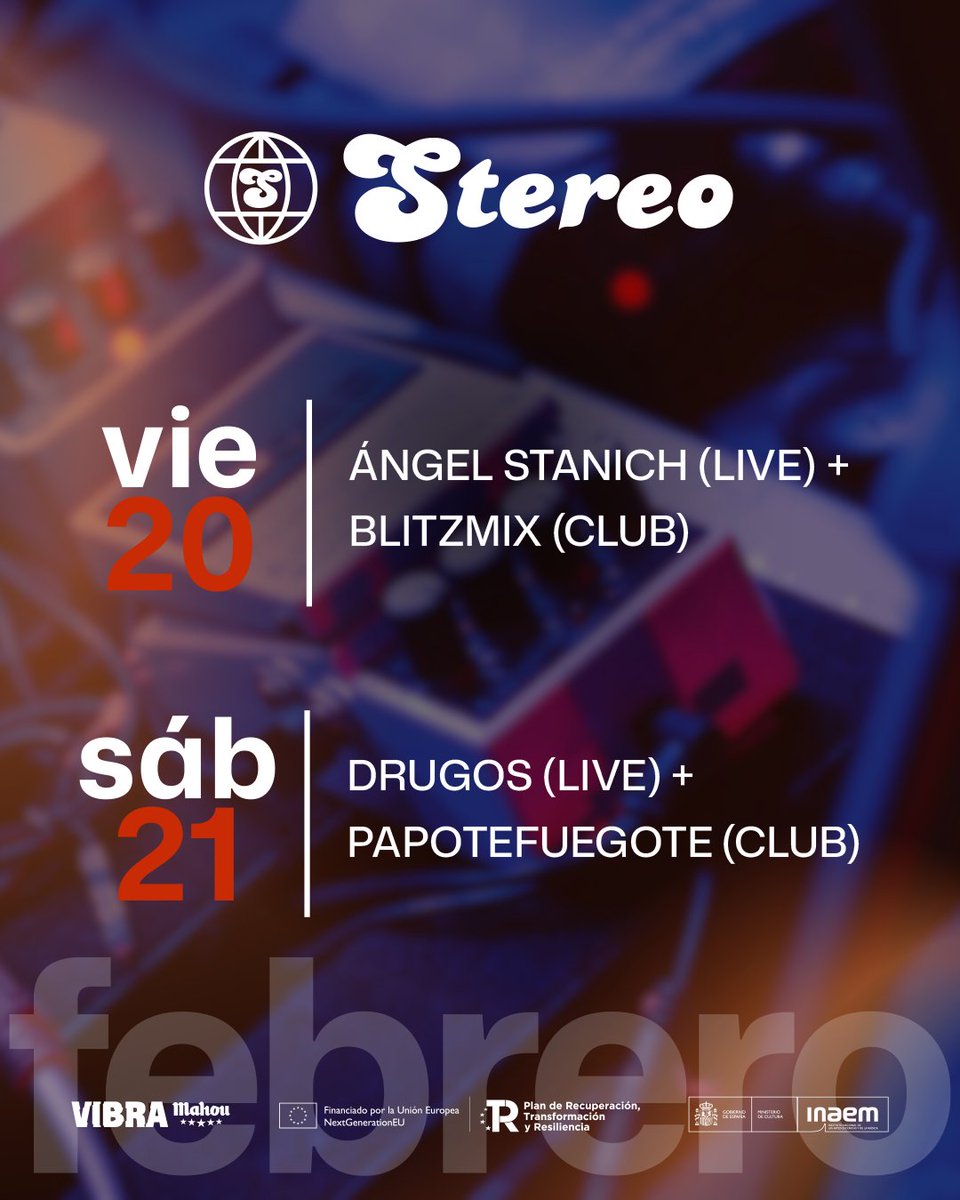 Teníamos ya ganas de un finde así de completo🔥

Viernes 20➡️ Concierto de <a href="/angelstanich/">Ángel Stanich</a> y luego club con @blitzmix 🎧
 
Sábado 21➡️Concierto de @drugos_oficial y luego club con @papotefuegote 🕺

¡Te esperamos donde siempre!🤘

🎫Últimas entradas live en 
salastereo.com