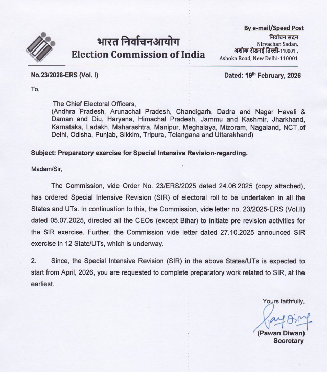 ANI's tweet photo. Election Commission of India directs Chief Electoral Officers of several states and Union Territories to complete the preparatory work for the upcoming Special Intensive Revision of electoral rolls, expected to start from April 2026. https://t.co/icRtex3kuN