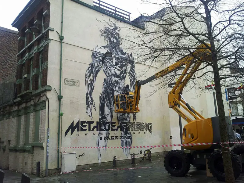 MGSMGN's tweet photo. Mural art by Yoji Shinkawa of Raiden created as part of the marketing promotions for the launch of Metal Gear Rising: Revengeance, was found in cities including Leeds, Liverpool, and London.

The one in Leeds remained there for an impressive 7 years before it was replaced. https://t.co/sSXuVE4M5d