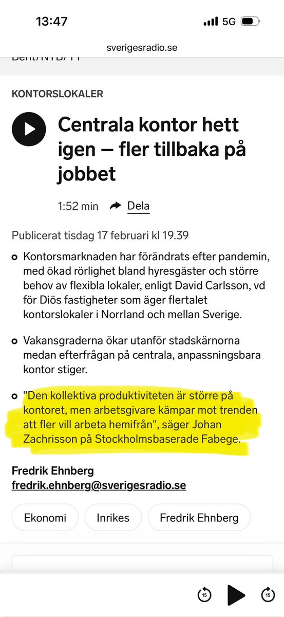 Att en representant för ett fastighetsbolag säger att kontoret är bättre för produktiviteten är ju självklart—personen säljer ju kontorslokaler. Skrattretande att tro något annat. Och nej, man kan slappa lika mycket om inte mer på kontoret