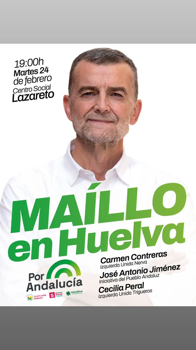 💚 Nos vemos el martes 24 en el encuentro de <a href="/PorAndaluciaOrg/">Por Andalucía 🌈</a> con la sociedad civil.

Necesitamos cambios urgentes en nuestra tierra. Una alternativa al modelo privatizador del PP.

Participa y únete al cambio
🌈 Por Andalucía 
📌 Martes 24, Centro Social Lazareto, 19h.  #Huelva