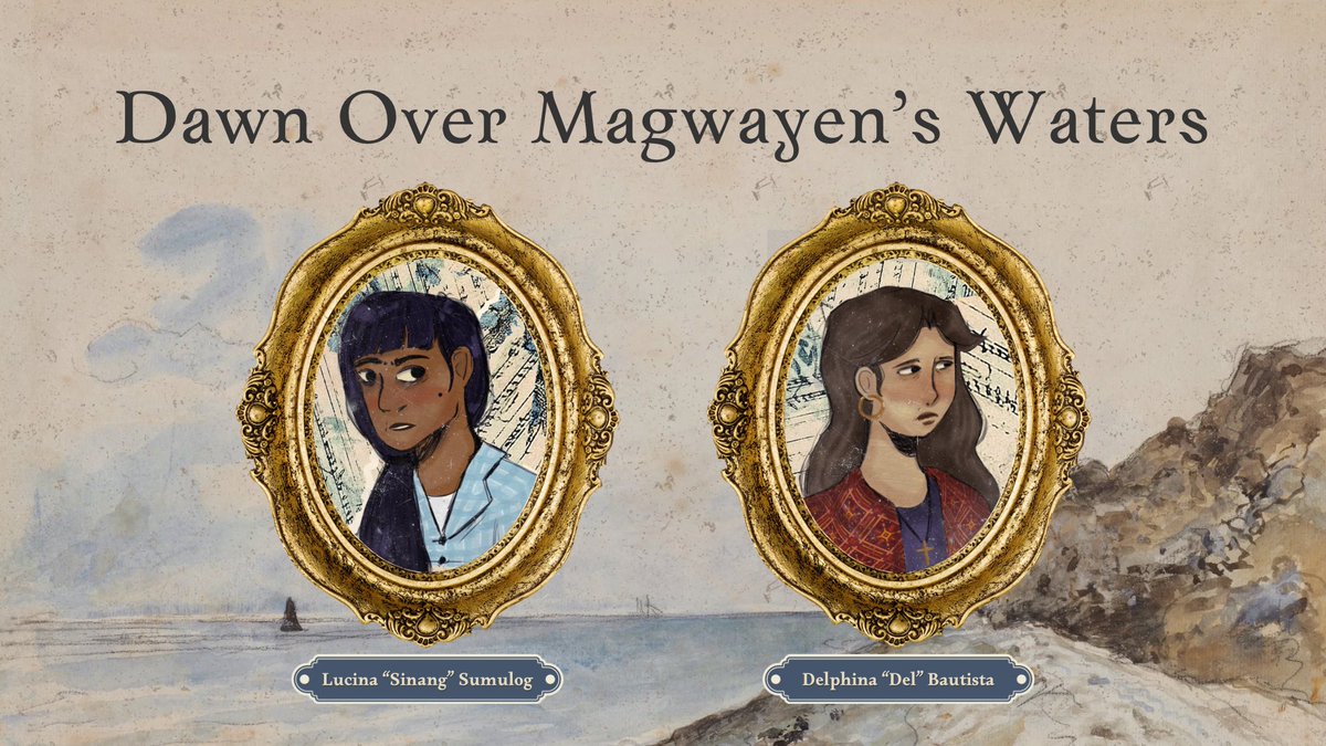 More stuff from my original story WIP “Dawn Over Magwayen’s Waters.” Meet our MCs: Sinang &amp; Del! ✨

After a ghostly vision that haunted her childhood starts resembling her estranged best friend, Sinang is determined do whatever it takes to alter Del’s fate &amp; save her. 🌊💀