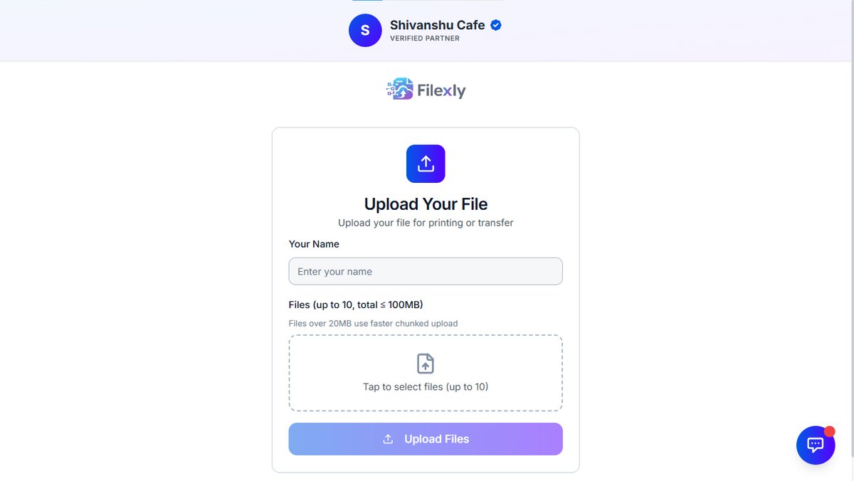 Shivanshu_Cafe's tweet image. 🎉 2000+ Businesses का भरोसा! (1200+ Cyber Cafes, 400+ Hotels, 200+ Hospitals &amp;amp; More) • 
🚫 100% Ad-Free • 
⚡ Uploads अब 3x Faster! • Join India''s #1Platform🚀
#Filexly #SecureQRCodeFileCollect
#Verified_Partner_Shivanshu_Cafe 
🔗filexly.com/upload/ded3cc8b