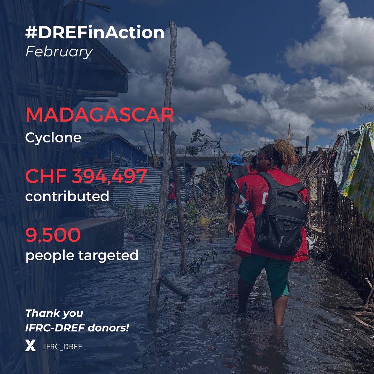 IFRC_DREF's tweet image. Tropical Cyclone Fytia hit #Madagascar, making landfall in Soalala (Boeny) on 31 Jan 2026 and crossing the country before exiting the east coast on 1 Feb. As heavy rain and rising rivers overwhelmed local capacity, the Malagasy Red Cross volunteers (@MadaRedCross) supported early