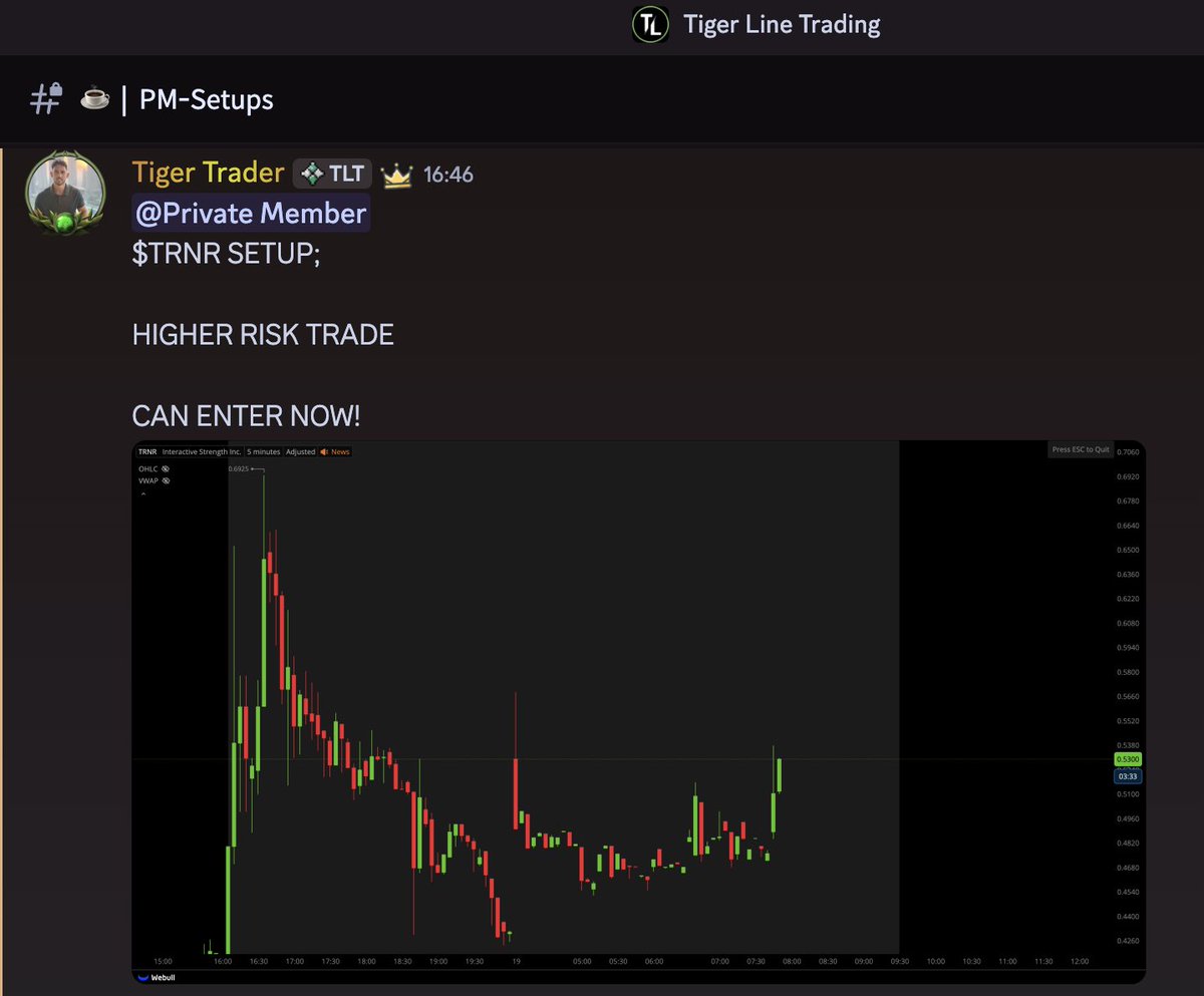 MainTLT's tweet image. $TRNR 🚨💰

Perfect premarket alert by @TigerLineTrades !

Focusing on the high volume movers giving us the highest probability setups!

Link to Discord;
whop.com/tigerlinetradi…