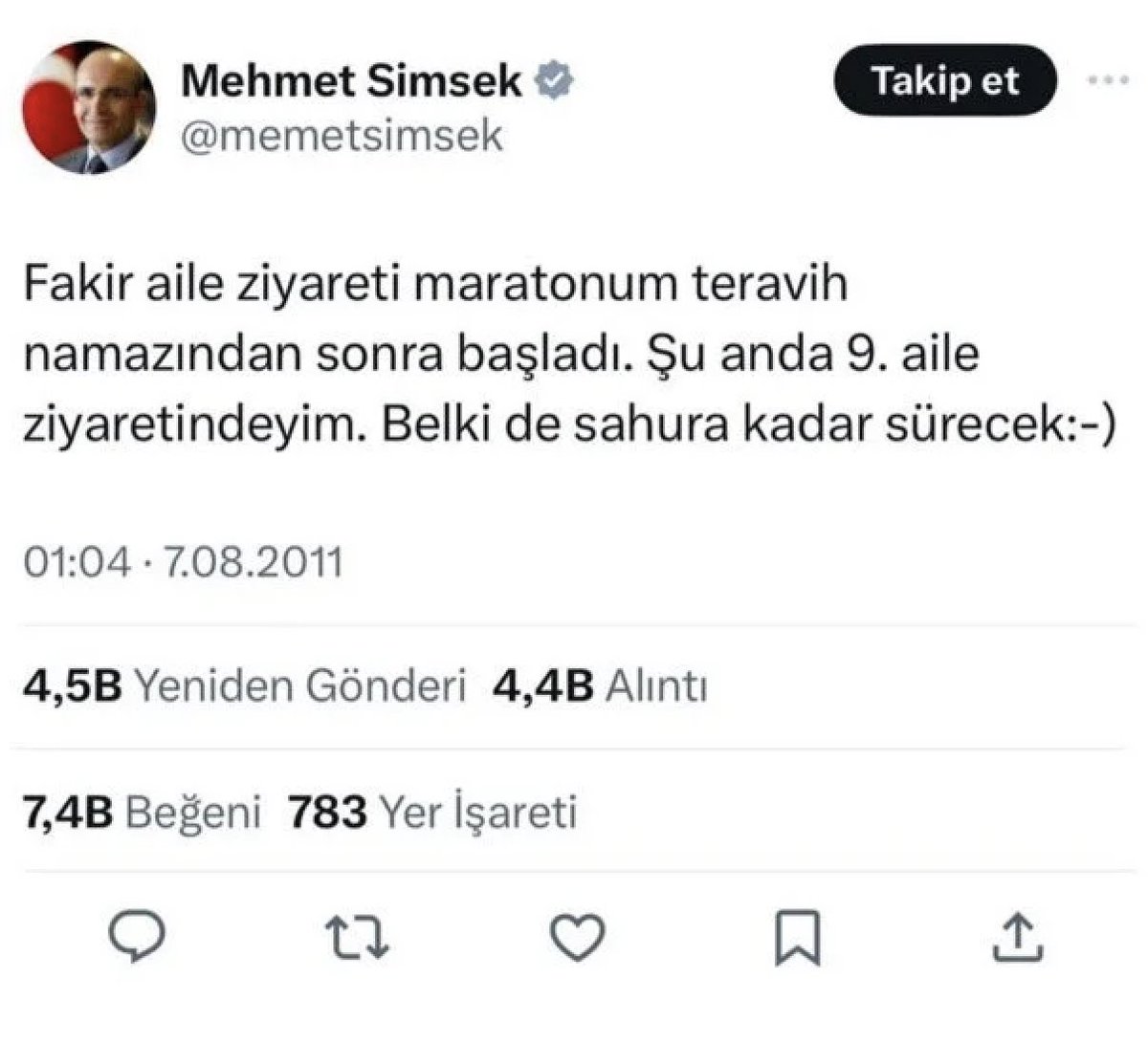 ✅ Hazine ve Maliye Bakanı Mehmet Şimşek’in önceki yıllarda içinde “fakir aile” ifadesi geçen paylaşımlar yaptığı doğru.

👉🏻 Bakan önceki yıllarda içinde “fakir” geçen paylaşımlar yapmış. Silinen paylaşımları internet arşivlerinden gönderilerin eski hallerine ulaşmak mümkün.

👉🏻