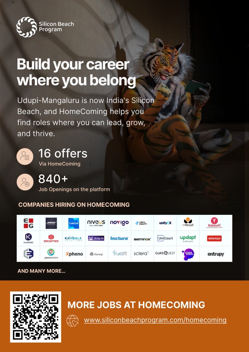 rohithbhat's tweet image. The #HomeComing platform , an initiative of the @itssiliconbeach, connects experienced IT and technology professionals with impactful career opportunities across Coastal Karnataka.

As companies expand into the Silicon Beach of India, demand for senior, experienced talent to