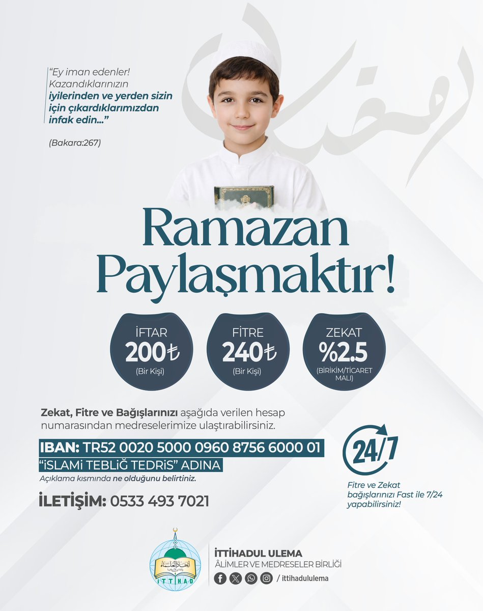 Zekat, Fitre ve Bağışlarınızı aşağıda verilen hesap numarası üzerinden medreselerimize ulaştırabilirsiniz.