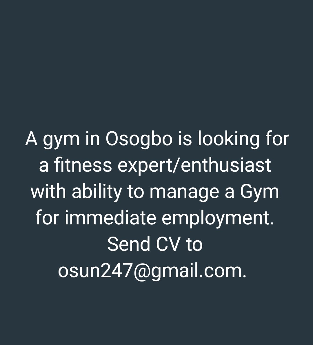 #Job Gym Instructor in Osogbo  cc <a href="/OsunTwitta/">Osun Twitta Community</a>