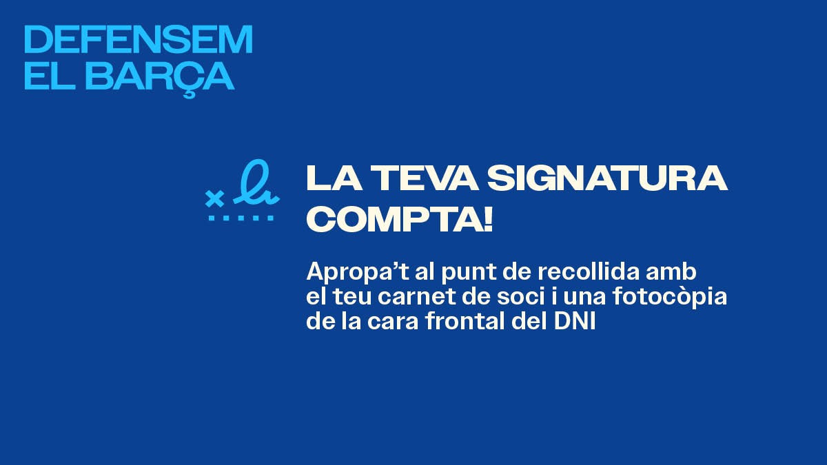 defensemelbarca's tweet photo. Defensem el Barça, poble a poble, ciutat a ciutat 💙❤️

🆕 Ja estan habilitats els punts de recollida de signatures a tot el territori 

📲 Entra a l’enllaç, localitza el teu punt més proper i vine a signar: https://t.co/cvgHIDIWqZ

El teu suport és essencial ✍️

#DefensemElBarça https://t.co/pZWykTgX1C