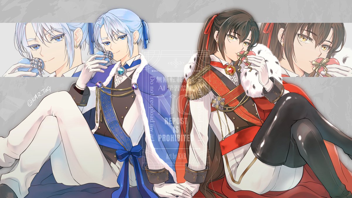 KAR_TOG's tweet image. Valentine's day🩵💛
　
バレンタインまでに終わらなかったもう一枚