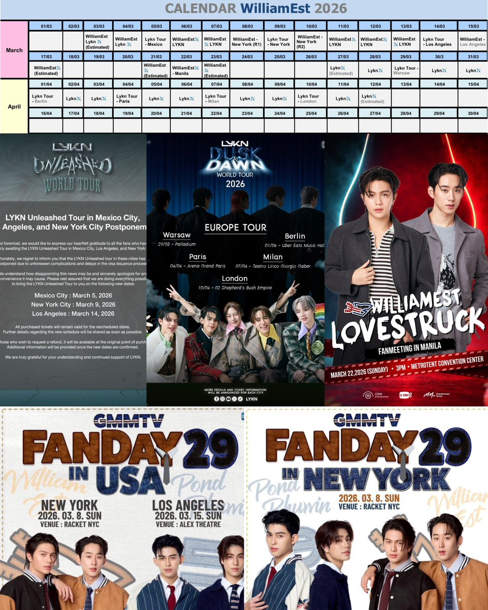 ตารางงานภาพรวมวิลเลี่ยมเอส ไลแคน  อัพเดตเดือนมีนาคม  บินยิ่งกว่านกก็พี่ดาราเรานี่แหละ 🫰🏻✈️ 

 #williamest #LYKN